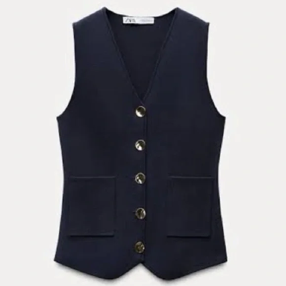 ZARA Gold Button Knitted Vest Top - Picture 1 of 7
